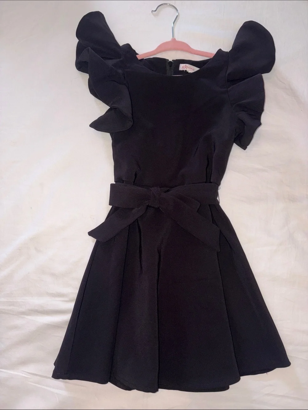 GB girls Black Ruffle-Sleeve Fit & Flare Dress with Waist Tie